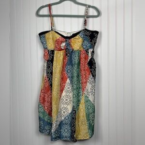 BCBG Max Azria Multi-Color Patchwork Babydoll Mini Dress Silk Tribal Sunburst 2